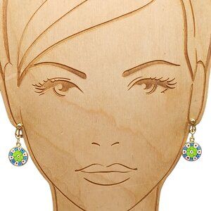 Vintage Millefiori Glass Clip-On Earrings Gold-Tone Floral Design Dangle Drop in